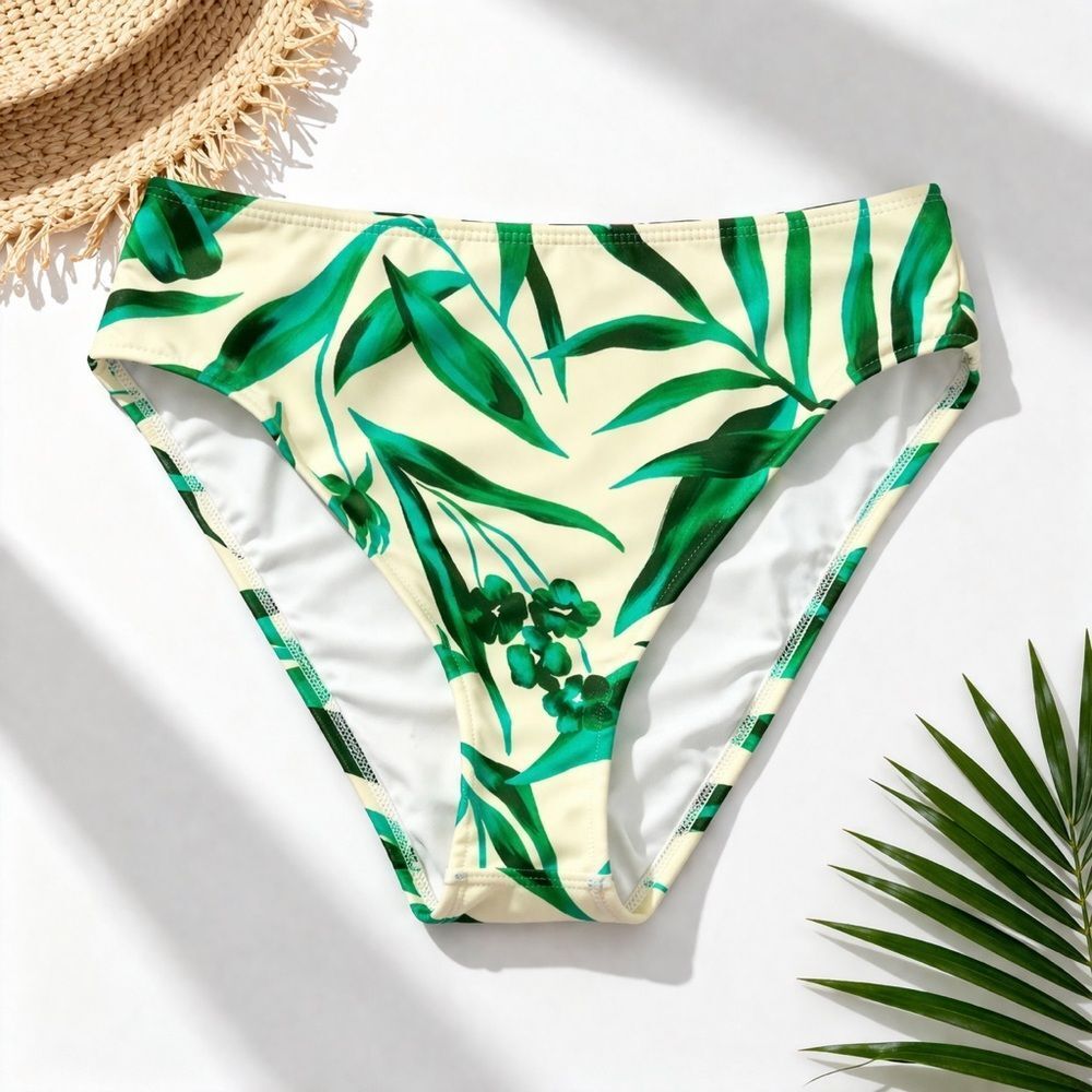 Antonio Melani Green Floral Bikini Bottom Tropical Swim Mid Rise Size M